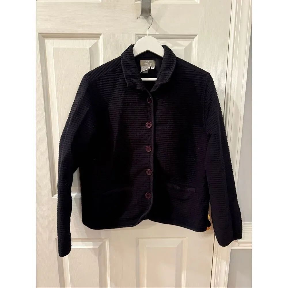 Vintage The Territory Ahead Black Textures Cotton Button Down Jacket sz XL